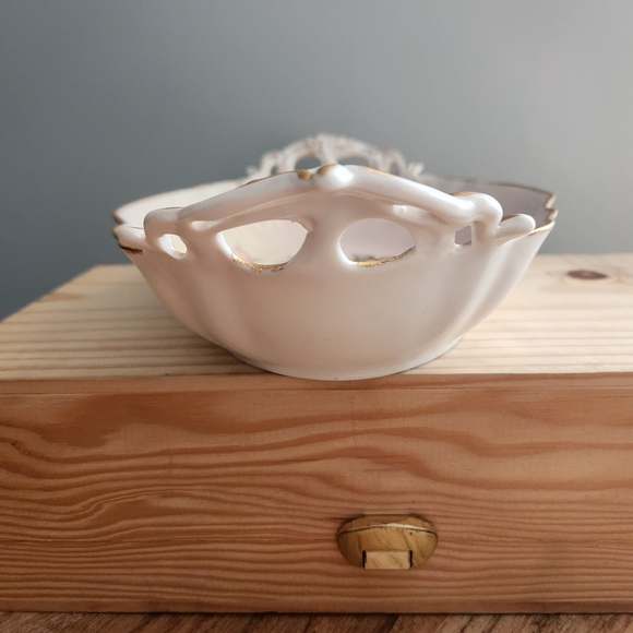 Vintage Floral I. Godinger Porcelain Dish With Gold Trim - Picture 5 of 10